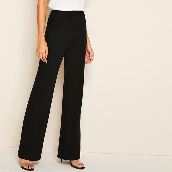 

Elastic Waist Pocket Side Wide Leg Pants, Black