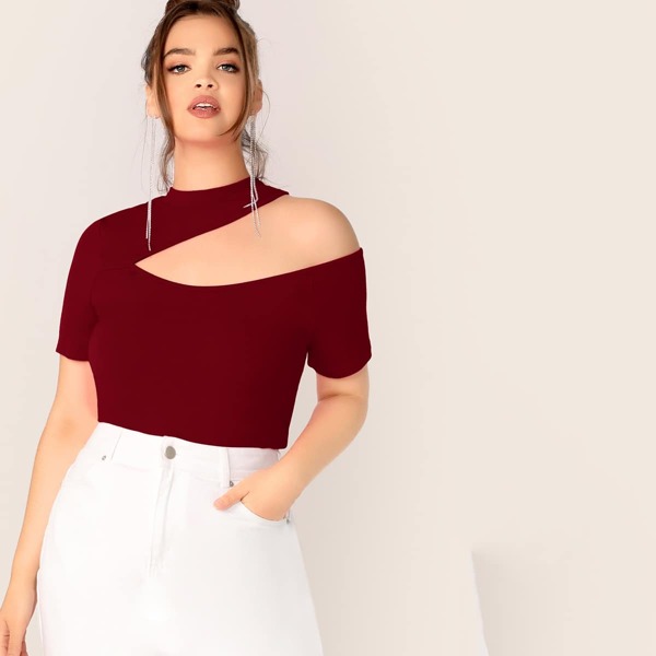 

Plus Mock-neck Cut Out Shoulder Top