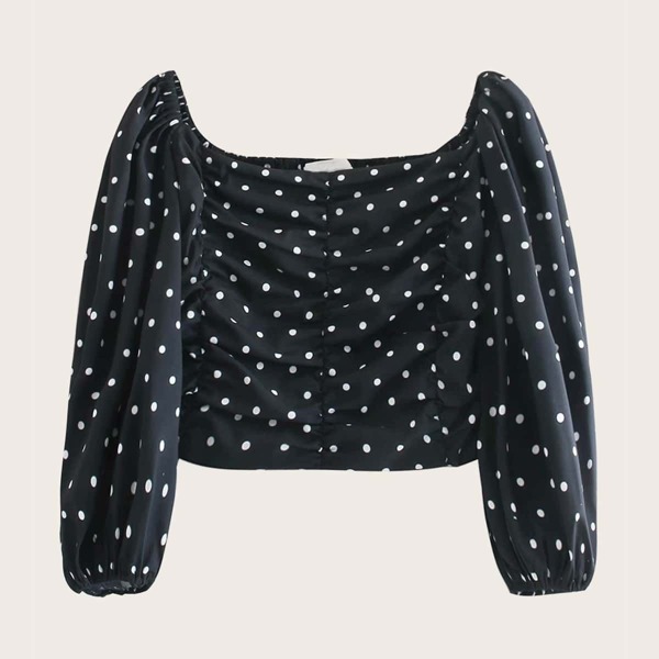 

Polka Dot Ruched Crop Blouse