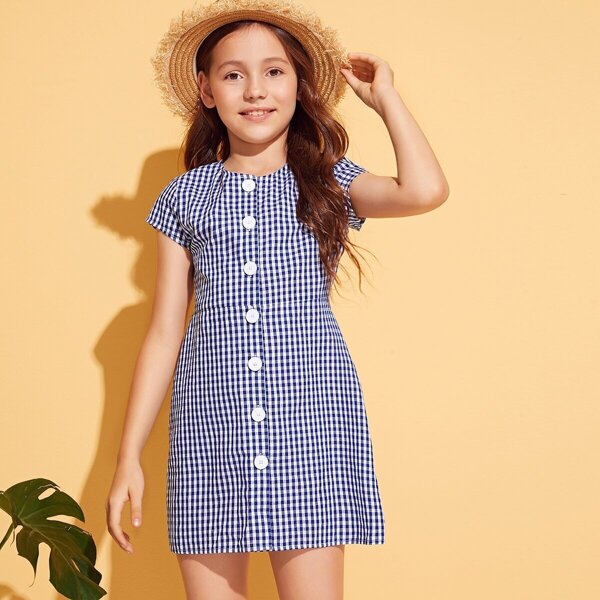 

Girls Button Front Plaid Dress