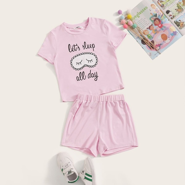 

Girls Mixed Print Top and Shorts PJ Set