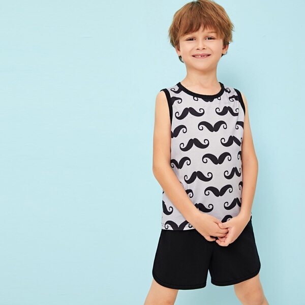 

Boys Cartoon Print Tank Top and Shorts Set, Multicolor