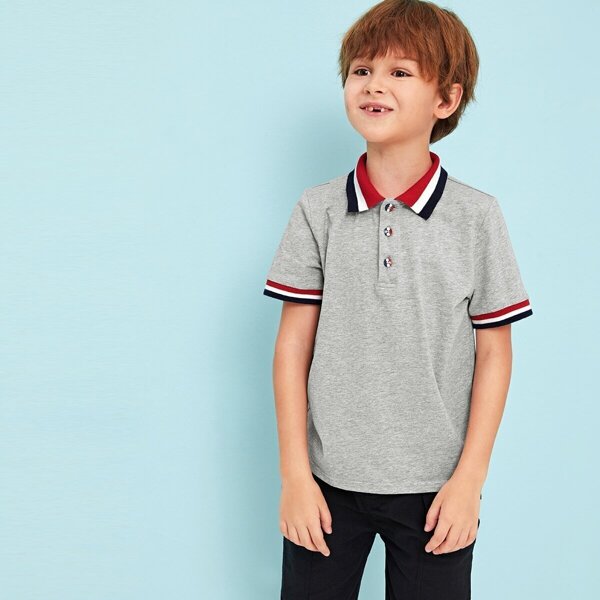 

Boys Half Placket Ringer Polo Top