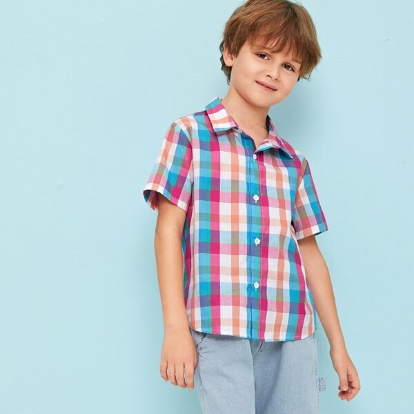 

Boys Button Front Tartan Shirt, Multicolor