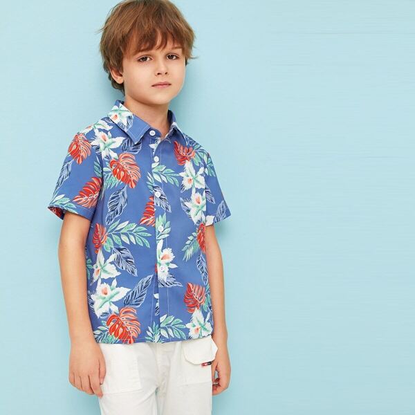 

Boys Jungle Leaf and Floral Print Shirt