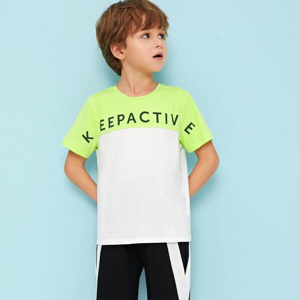 

Boys Neon Lime Panel Two Tone Letter Print Tee