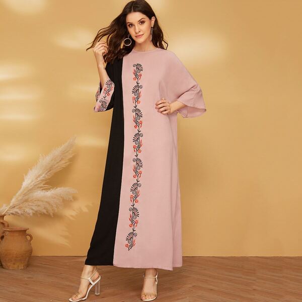 

Two Tone Embroidery Maxi Dress, Pink