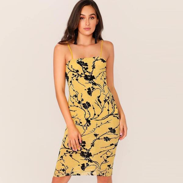 

Ink Floral Print Cami Pencil Dress, Yellow