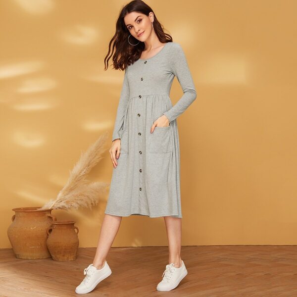 

Button Up Patch Pocket Detail Fit & Flare Dress