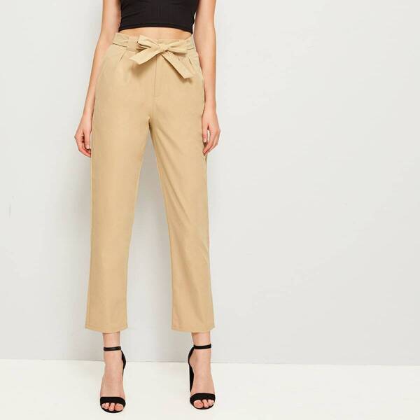 

Solid Self Tie Tailored Pants