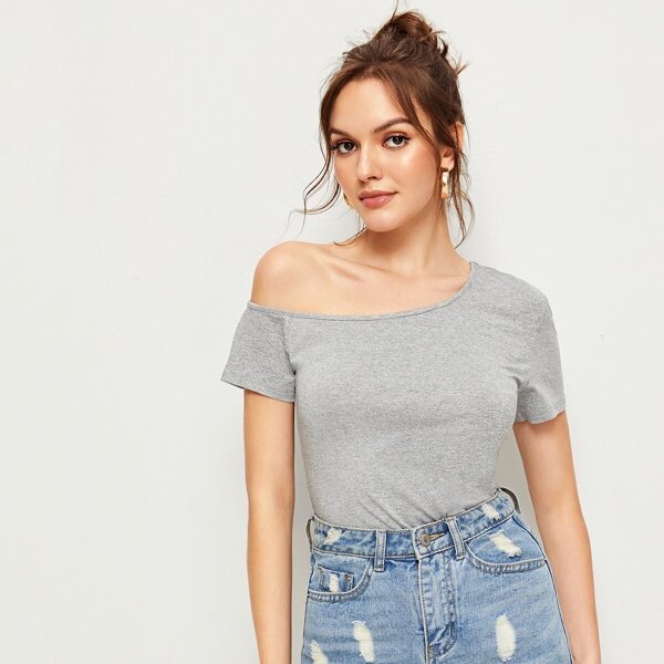 

Asymmetric Neck Solid Tee