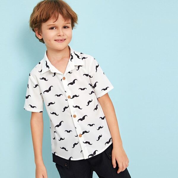 

Boys Allover Moustache Print Shirt