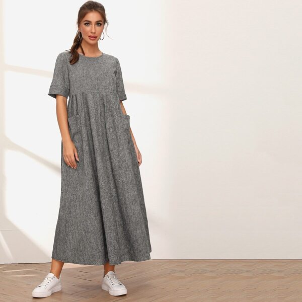 

Pocket Front High Waist Dress, Grey