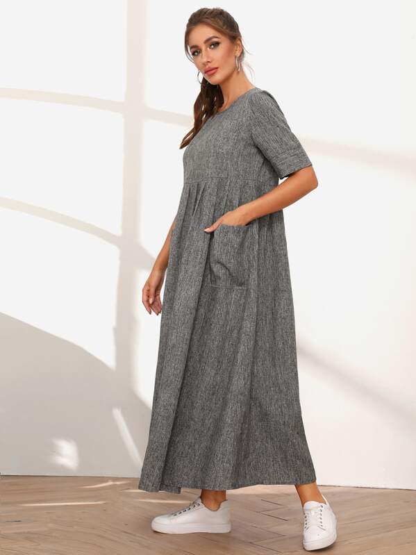 

Pocket Front High Waist Dress, Grey, Hanna