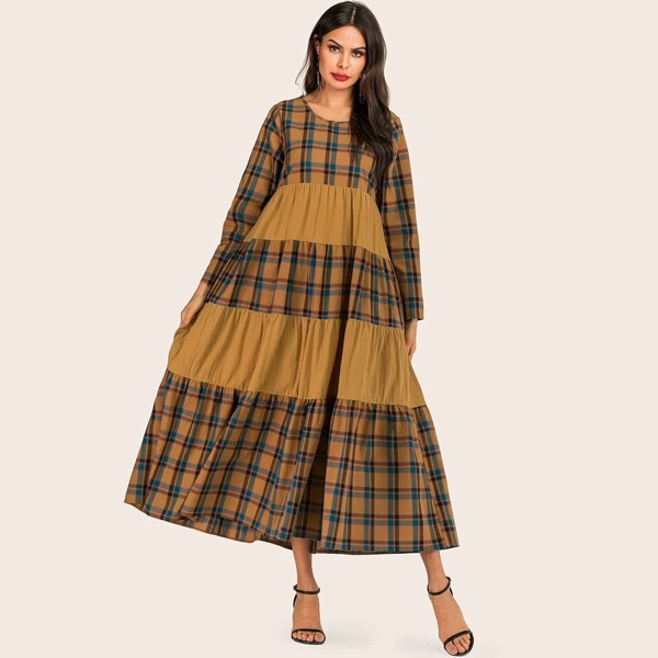 

Contrast Plaid Hidden Pocket Longline Dress