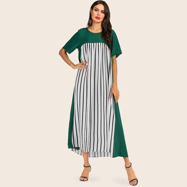 

Contrast Striped Print Longline Dress