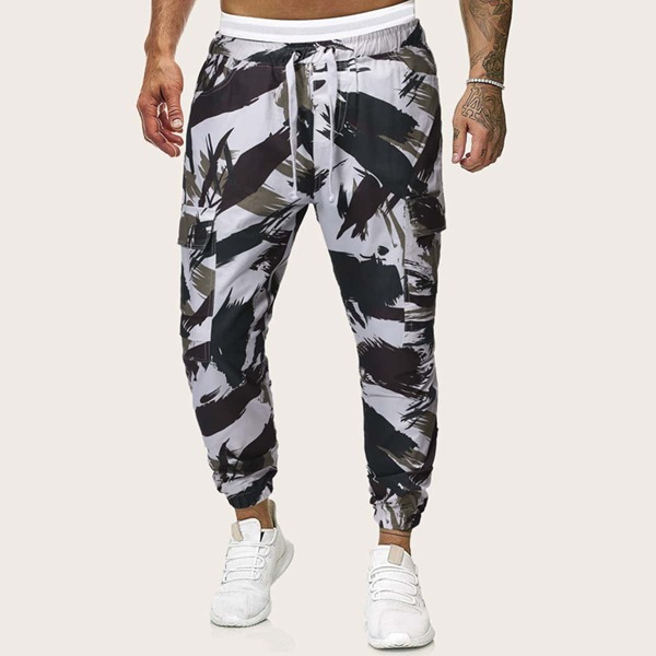 

Men Brush Print Drawstring Waist Pants