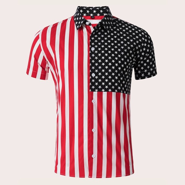 

Men Star And Striped Flag Print Shirt, Multicolor