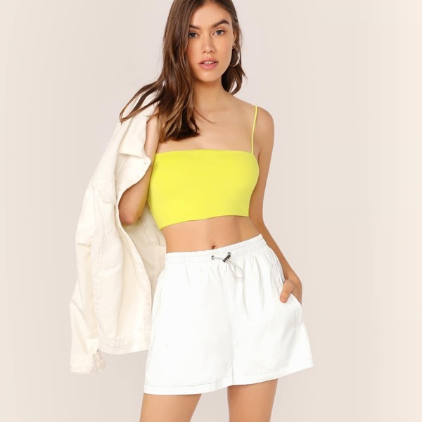 

Elastic Drawstring Windbreaker Shorts, White
