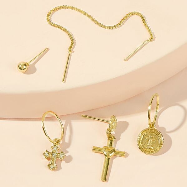 

Cross & Coin Decor Earrings 5pcs