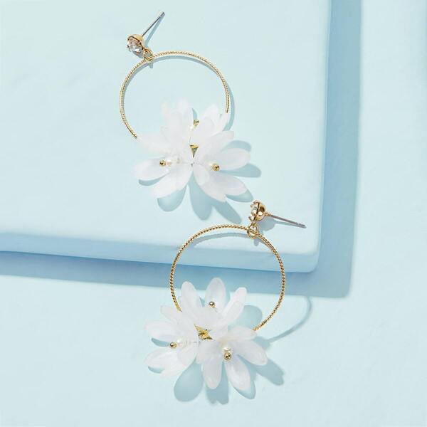 

Flower Decor Hoop Drop Earrings 1pair