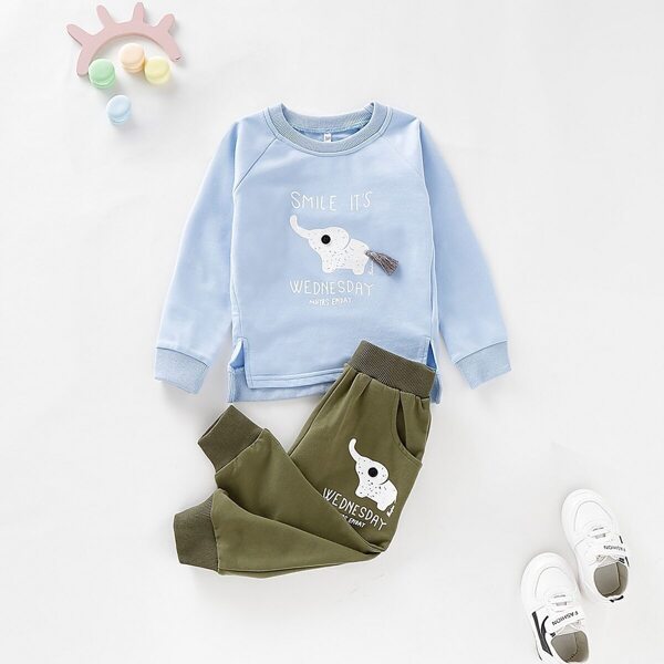 

Toddler Boys Fringe Elephant Print Sweatshirt With Pants, Multicolor