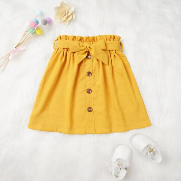 

Toddler Girls Button Front Belt Skirt, Yellow