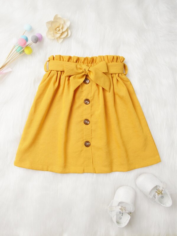 

Toddler Girls Button Front Belt Skirt, Yellow