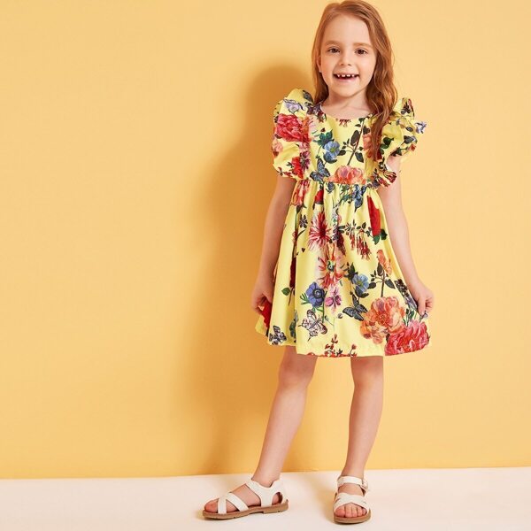 

Toddler Girls Large Floral Print Ruffle Sleeve Dress, Yellow