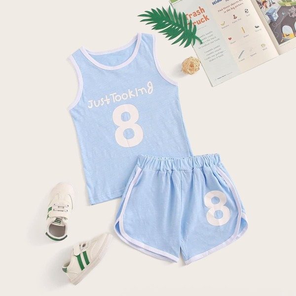 

Toddler Boys Letter Print Tank Top & Dolphin Shorts