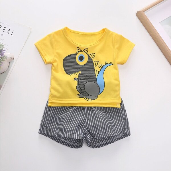 

Toddler Boys Cartoon Graphic Tee & Stripe Shorts, Multicolor