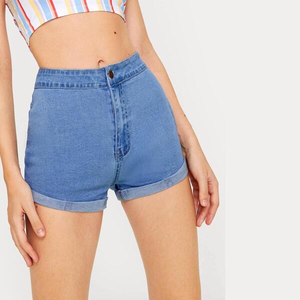 

Button Fly Roll Up Hem Skinny Denim Shorts