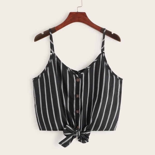 

Striped Button Front Knot Hem Cami Top
