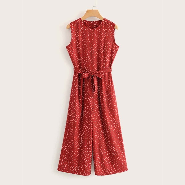 

Confetti Polka Dot Print Zip Back Belted Jumpsuit