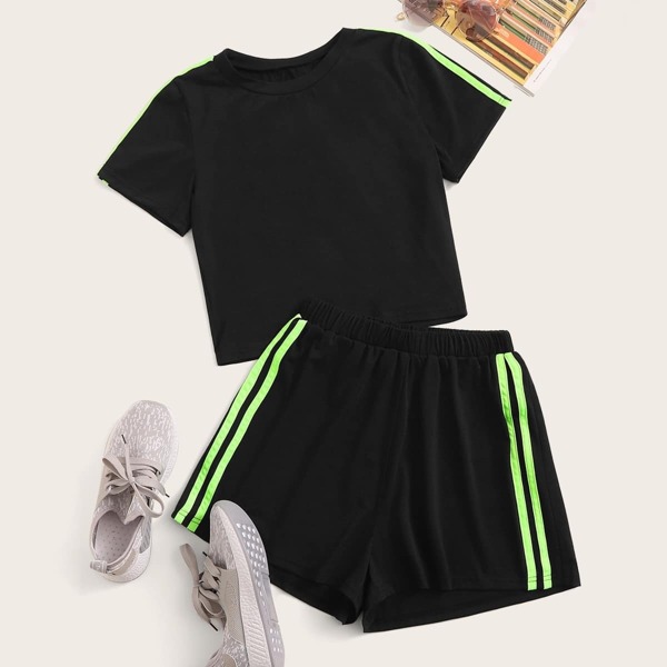 

Side Striped Tee With Shorts, Black