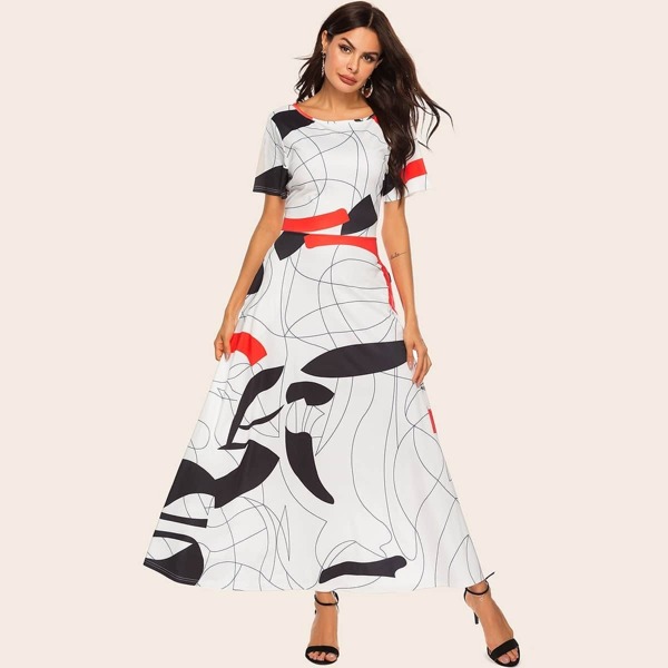 

Geo Print Zip Back Hidden Pocket Dress, Multicolor