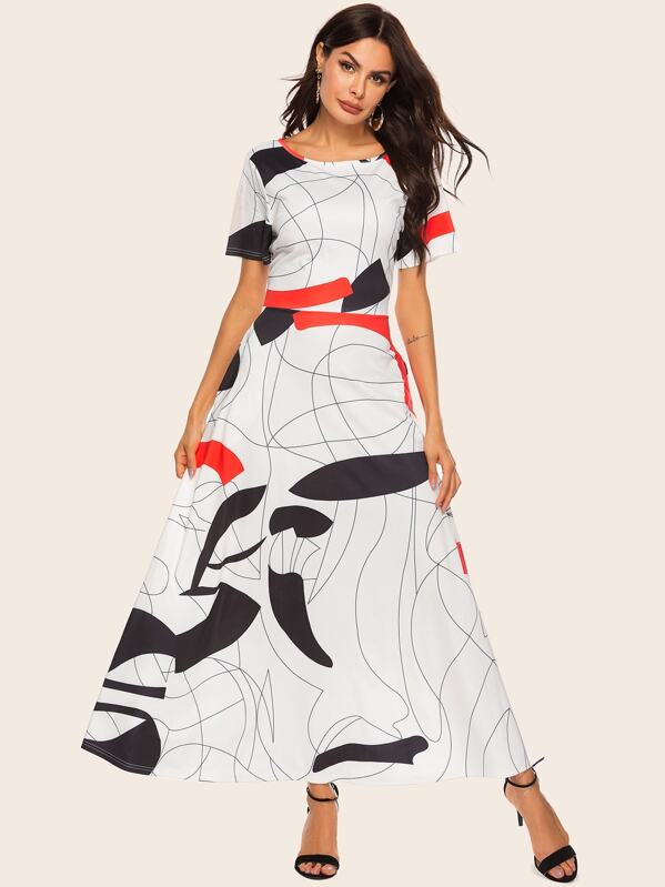 

Geo Print Zip Back Hidden Pocket Dress, Multicolor