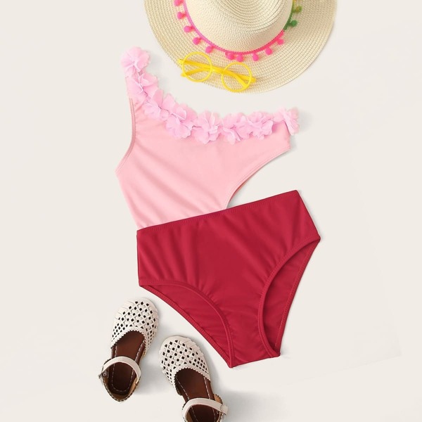 

Girls Appliques Cut Out One Piece Swimwear