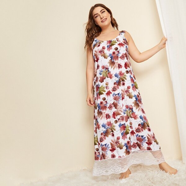 

Plus Floral Lace Trim Night Dress