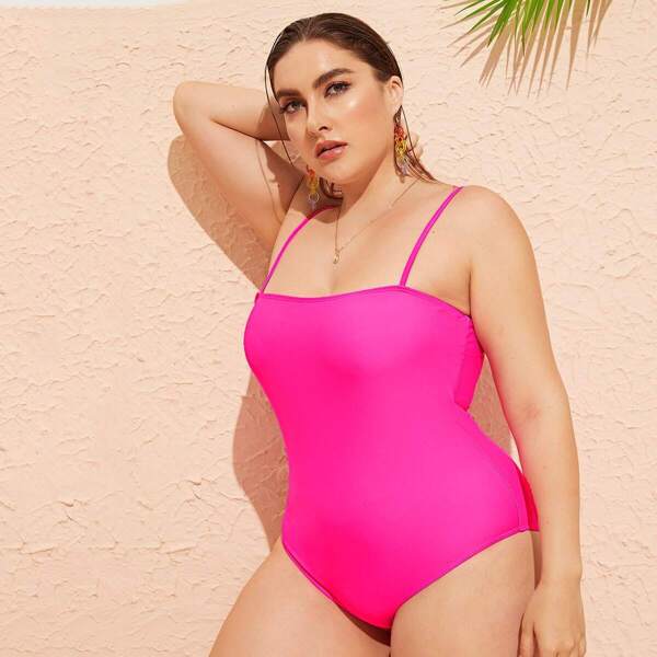 

Plus Neon Pink One Piece Swimwear, Pink bright