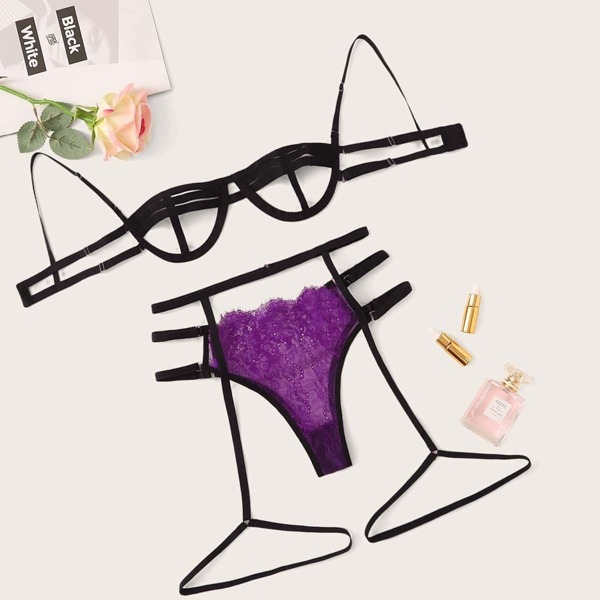 

Floral Lace Ladder Cut-out Garter Lingerie Set
