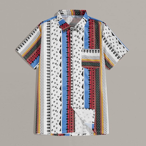 

Men Aztec Print Pocket Shirt