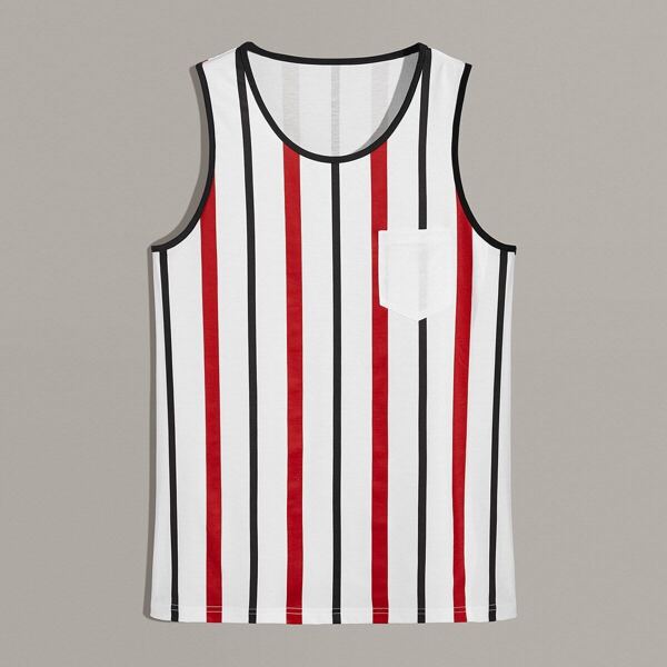 

Men Contrast Trim Striped Tank Top