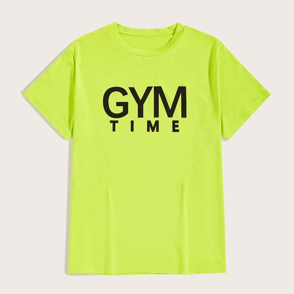 

Men Neon Lime Letter Print Tee
