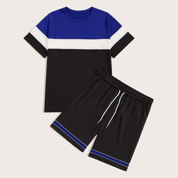 

Men Cut And Sew Tee With Drawstring Waist Shorts, Multicolor