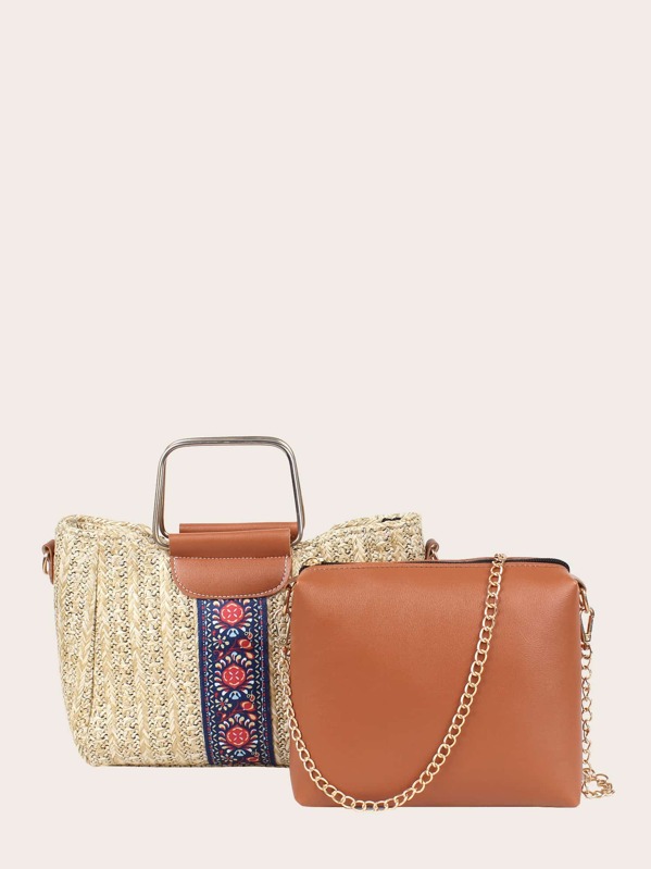 

Tribal Print Woven Satchel Bag 2pcs, Multicolor