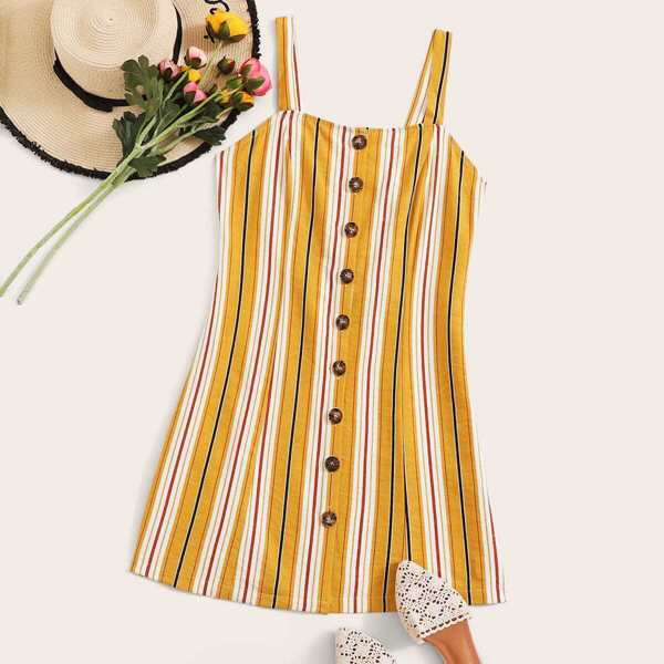 

Button Through Striped Square Neck Dress, Multicolor