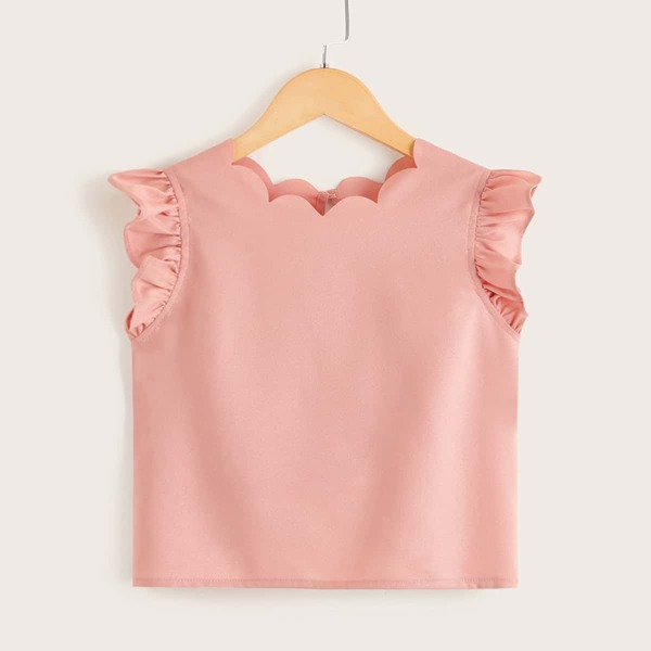

Girls Ruffle Armhole Scalloped Edge Blouse
