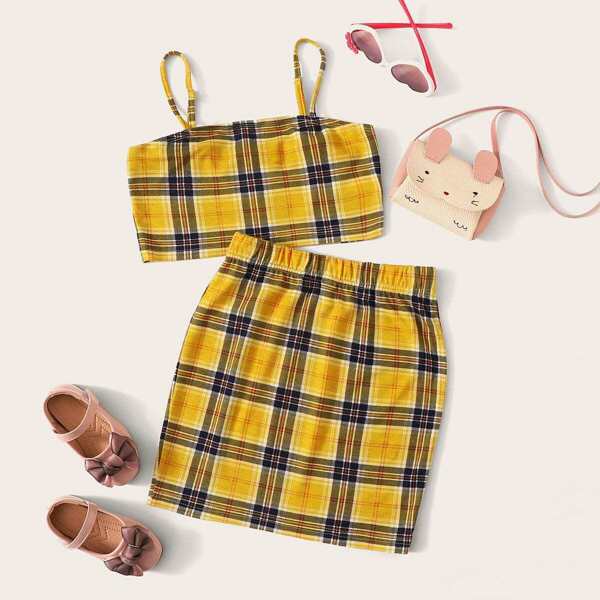 

Girls Plaid Cami Top and Skirt Set