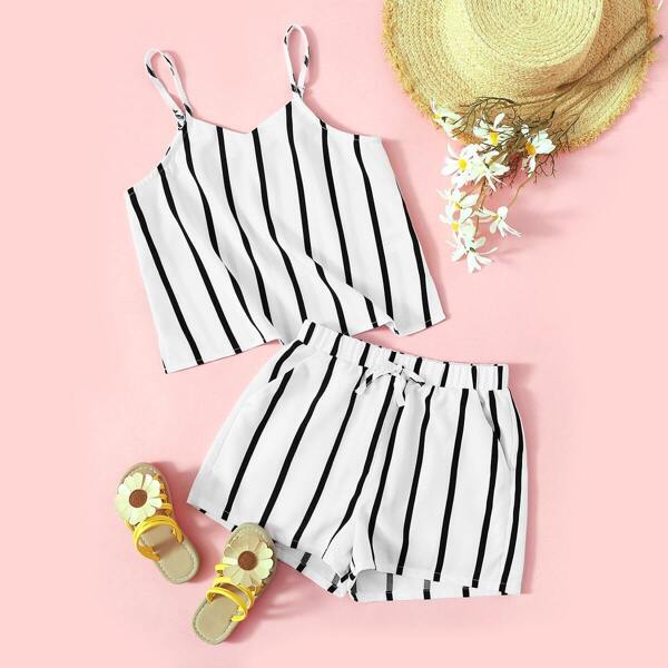 

Girls Striped Cami Top and Tie Front Shorts Set